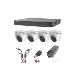 KIT TurboHD 1080p / DVR 4 Canales / 4 Cámaras Eyeball (exterior 2.8 mm) / Transceptores / Conectores / Fuente de Poder Profesional