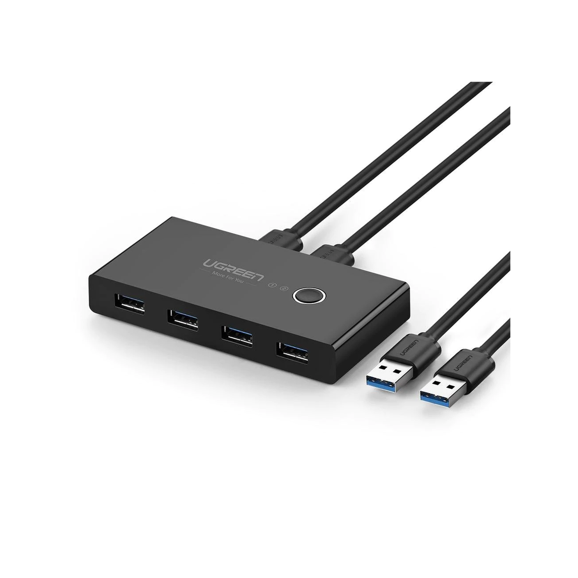 Conmutador USB para Compartir 4 Puertos USB 3.0 a 2 PC Ìs | Cambio Mediante Botón | Incluye Dos Cables USB de 1.5 m | ABS | Permite que 2 Usuarios Compartan 4 Dispositivos Periféricos USB3.0, como una impresora, un escáner, etc.