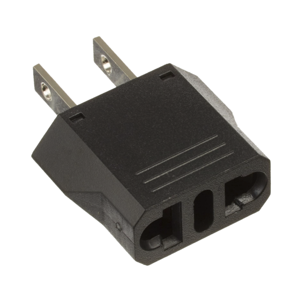 Adaptador de enchufe europea a americano, Calidad PREMIUM @ 6 A ; 110 - 250 Vca