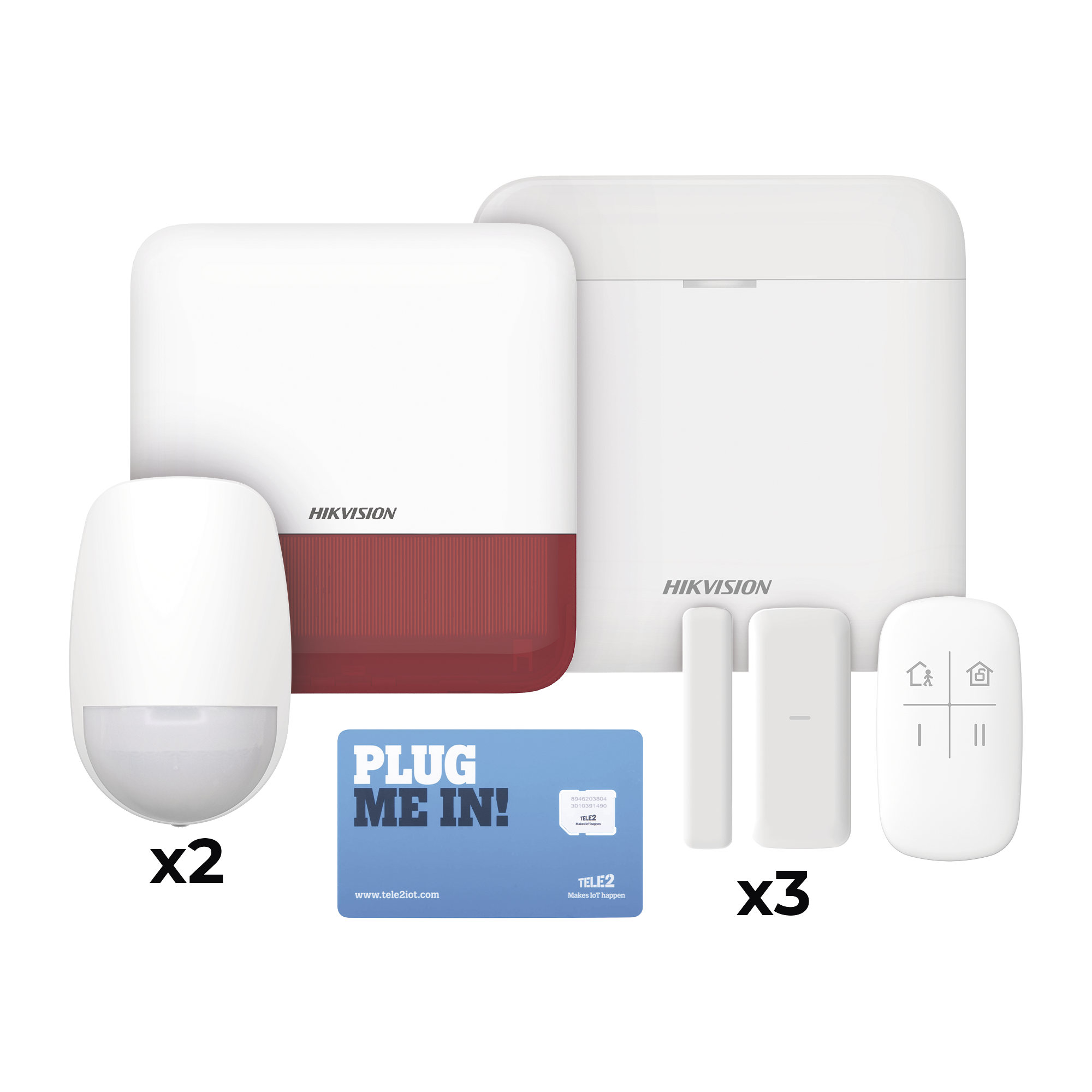 (AX PRO) KIT de Alarma AX PRO con GSM (3G/4G), Wi-Fi y Ethernet / Incluye: 1 Hub  con batería de respaldo / 2 Sensores PIR / 3 Contactos Magnéticos Slim / 1 Control Remoto / 1 Sirena Roja Inalambrica Exterior