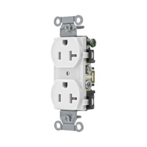 Contacto Dúplex 20 A, 125 V,  2 Polos, 3 Hilos, Cableado Posterior y  Lateral, Color Blanco (Nema 5-20R).