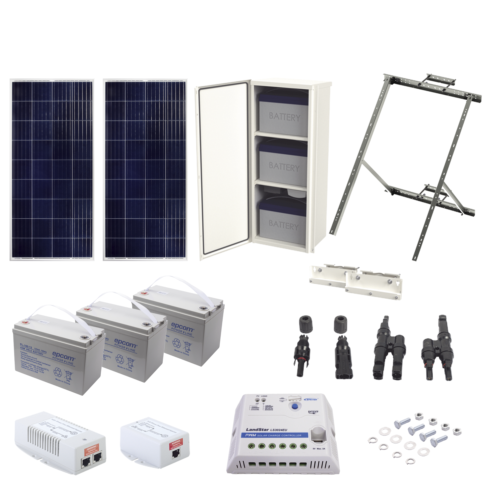 Kit Solar de 35 W con PoE 802.3af y PoE Pasivo 24 Vcc para una Cámara IP y un Radio Ubiquiti airMAX o Cambium ePMP.