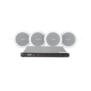 KIT de Amplificador de 120W para Escritorio | 4 Altavoces de Plafón de 4in | 3 - 6W | Sistema 70/100V