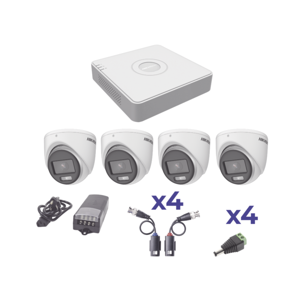 KIT COLORVU TURBOHD 1080pLite / DVR 4 Canales / 4 Cámaras Eyeball (exterior) / Transceptores / Conectores / Fuente de Poder Profesional