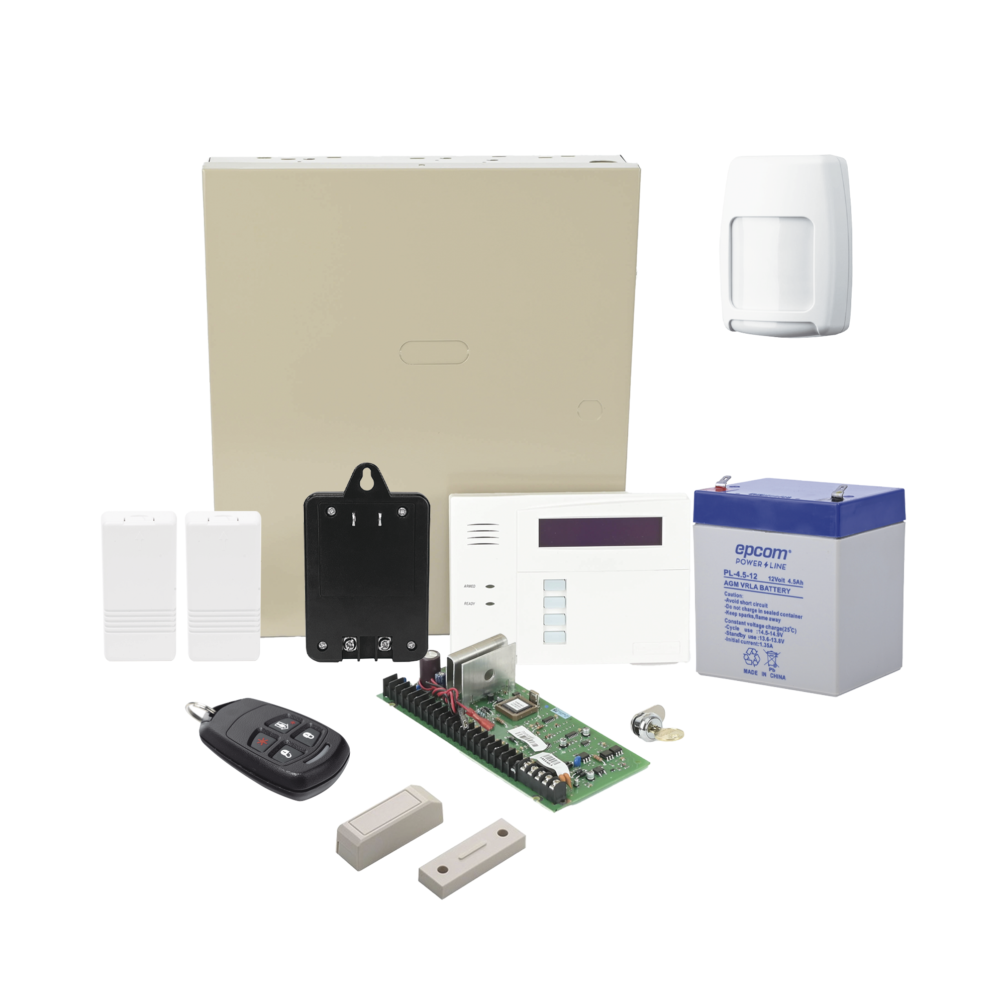 Kit Inalámbrico de panel VISTA48 con Teclado Alfanumérico 6160RF, Receptor para sensores Inalámbricos, Batería, Transformador, 2 Contactos Magnéticos 5816 con imán, 1 Sensor de Movimiento 5800PIR y un Control Remo