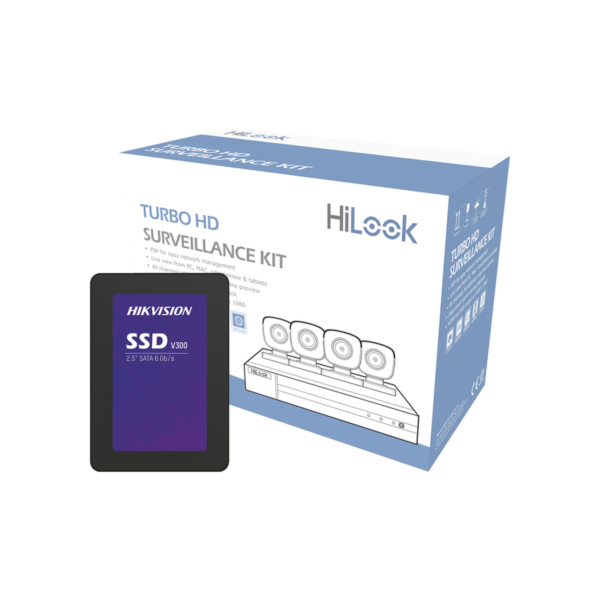 KIT TurboHD 1080p + SSD de 500 GB / DVR 4 canales / 4 Cámaras Bala de Metal / Fuente de Poder / Accesorios de Instalación