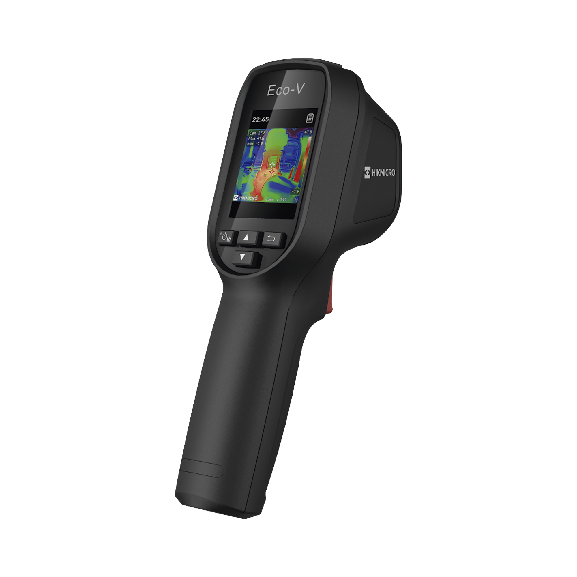 ECO-V - Cámara Termográfica Portátil / Resolución 96 x 96 Térmico / 640 × 480 Cámara Visual / Lente 1.35 mm / Pantalla LCD 2.4 / IP54 / Memoria interna 4 Gb