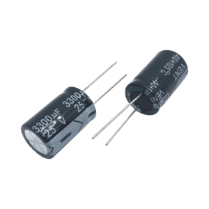 Capacitor Electrolítico de Aluminio, Radial de 3300 µFd, 25 Vcc, 105 °C, 18 x 25 mm.