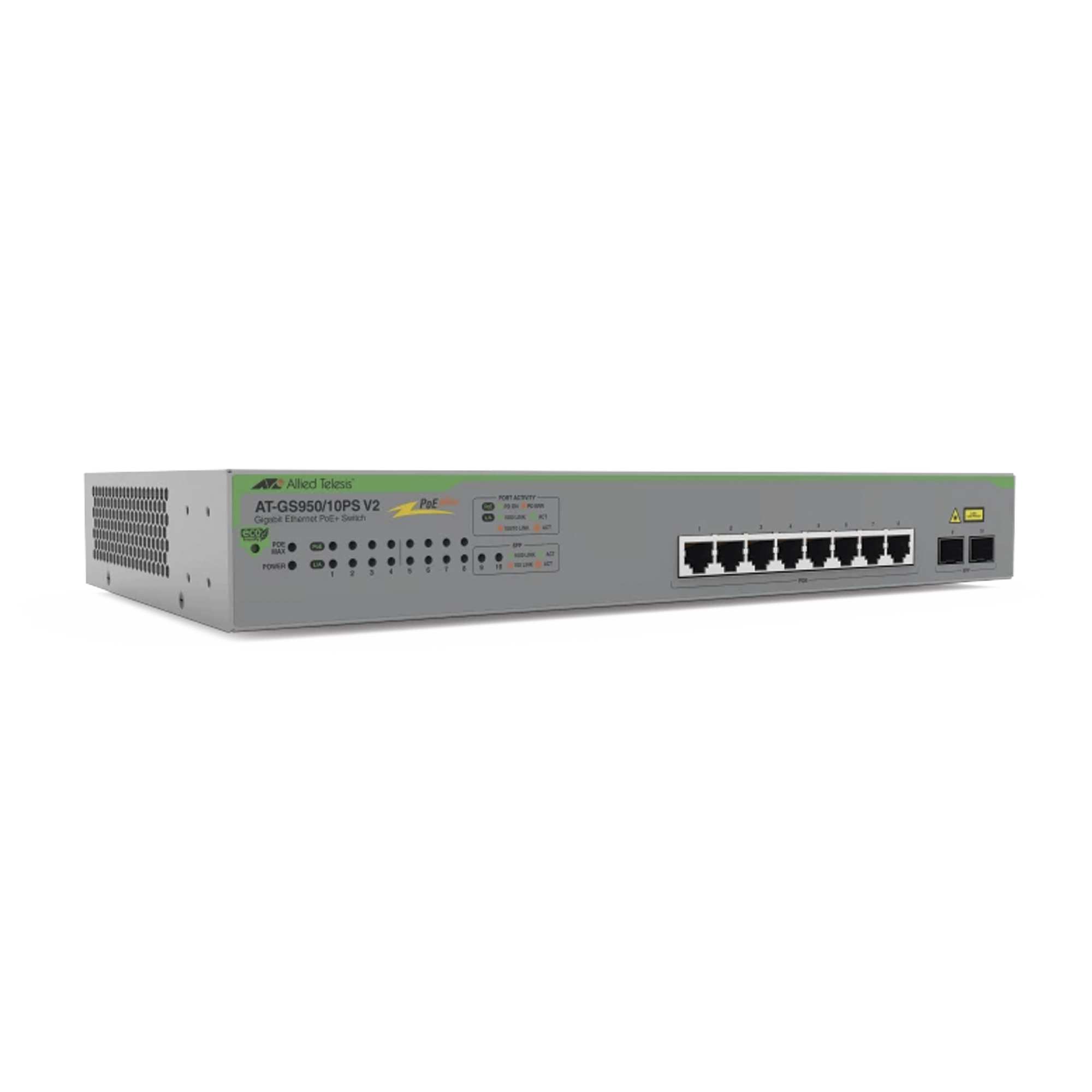 Switch PoE+ Gigabit WebSmart de 10 puertos 10/100/1000 Mbps (2 x Combo) + 2 puertos gigabit SFP (Combo), 75 W