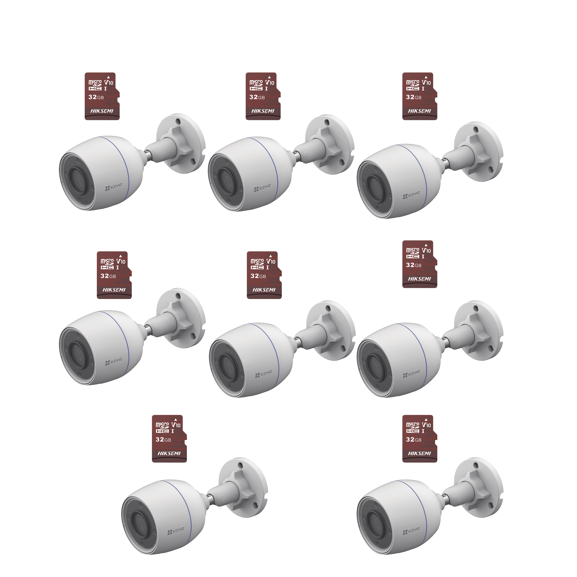 Kit de Camaras WiFi, Incluye 8 Piezas CS-H3C y 8 Piezas HS-TF-E1/32G /  Detección de Movimiento