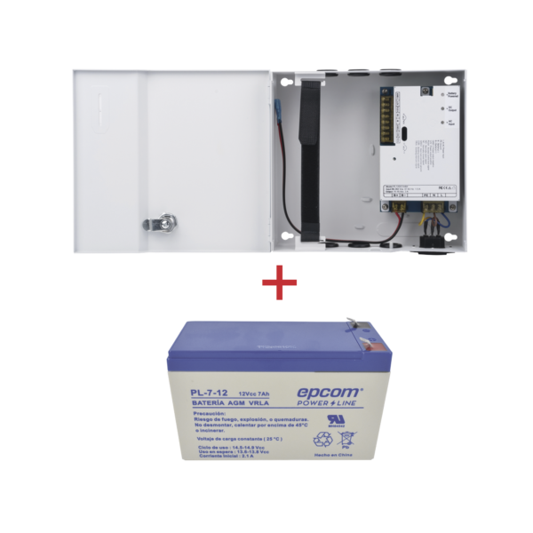 Kit / Fuente  regulada de 11 - 15 V @ 5A / Capacidad de respaldo / Modelo PL12DC5ABK + Batería incluida LK712