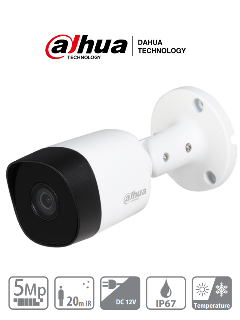 DAHUA HAC-B2A51N-0280B-S2 - Cmara bullet de 5 MP con lente de 2.8 mm y ngulo de visin de 106¡. Incorpora IR de 20 m para visin nocturna, resistente IP67, y materiales metlicos. Compatible con CVI, CVBS, AHD y TVI #HDCVI9.0 #5MP
