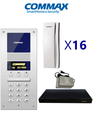 COMMAX AUDIOGATE16PAK - Paquete de Audioportero departamental sistema Audiogate con apertura de puerta, incluye frente de calle DR2AG, 16 auriculares, distribuidor de 16 posiciones y fuente de 24VDC/ Soporta Estación de guardia/ #Audiogate