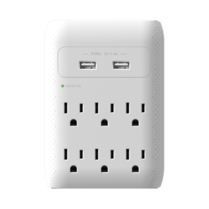 Multicontacto de Pared 110 Vca / Supresor de Picos 1080 Joules / 6 x Nema 5-15P / 2 x USB (5V @3.4A)
