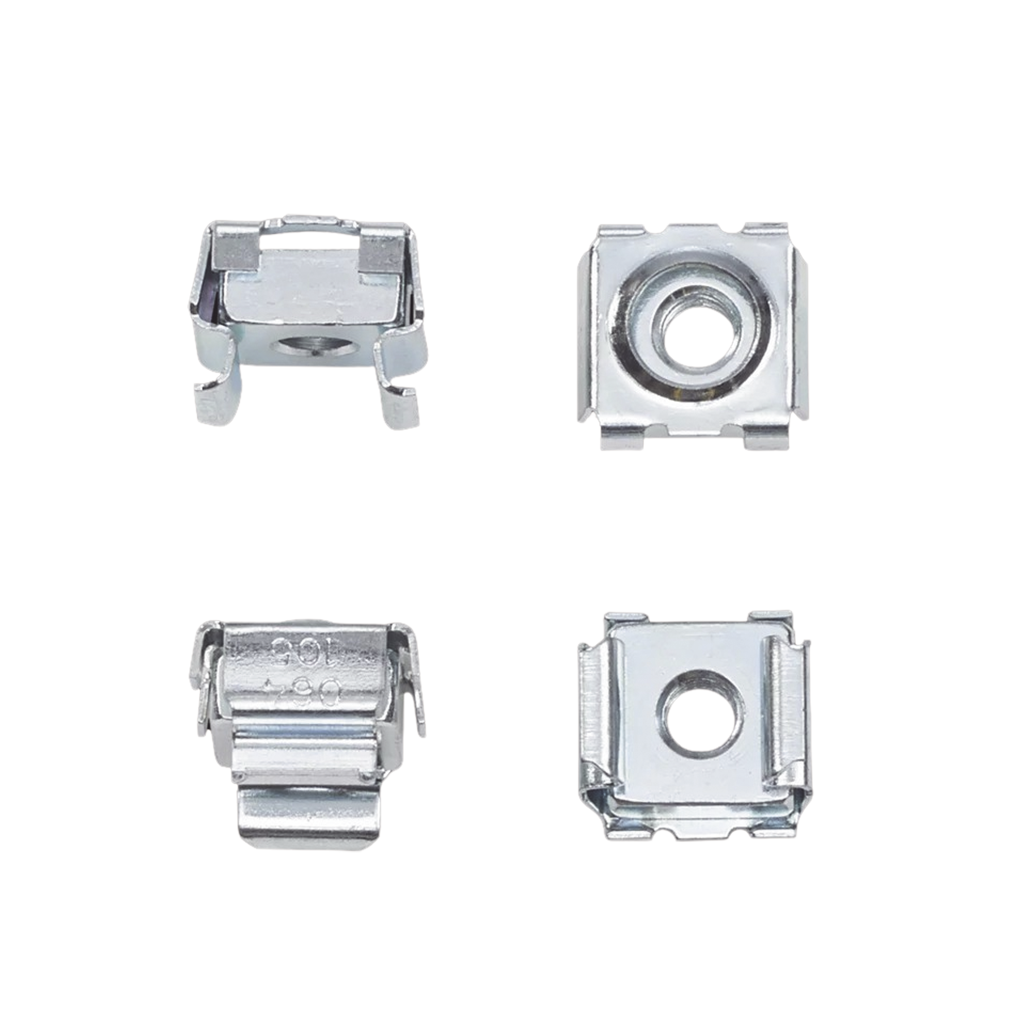 Kit de 20 Tuercas Enjauladas #10-32, Para Uso en Gabinetes o Racks con Rieles con Orificios Cuadrado, de Acero, Color Plateado