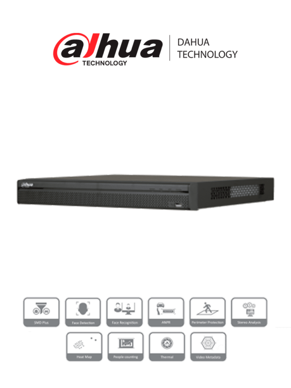 DAHUA DHI-NVR5216-8P-4KS2 - NVR de 16 Canales 4k/ H.265+/ Rendimiento de 320 Mbps/ 8 Puertos PoE/ 2 Bahías de Discos Duros/ Salida HDMI/ POS/ Dewarping/ Soporta Camaras con IA/