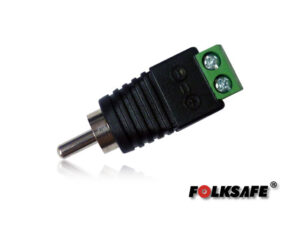 CONECTOR AUDIO RCA MACHO FS-RCA1 FOLKSAFE TIPO JACK  CON BLOQUE POLARIZADO(+/-) PARA ATORNILLAR CABLE DE AUDIO O UTP RECOMENDADO PARA AUDIO EN CÁMARAS CCTV A 2 HILOS MEDIDAS DEL CONECTOR 40 X 12 MM