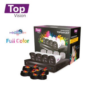 KIT 4X4 TOP24FCKIT TOPVISON INCLUYE 1 DVR XVR-204A 6CH 1080P-LITE SOPORTA AUDIO SOBRE COAXIAL O UTP + 4 CÁMARAS HD TOPVISION BULLET TBFC200A 2MP 2.8MM TECNOLOGÍA FULL COLOR / MICRÓFONO INTEGRADO / CARCASA PLASTICA/ IP67 / 12VCD + 4 CABLES PRE PONCHADOS 18M C/U BNC Y ALIMENTACIÓN + FUENTE DE PODER