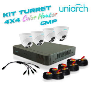 KIT SIN CAJA UNIARCH 4X4 5 MEGAPIXELES 4 CÁMARAS ANALÓGICAS TURRET INTERIOR / EXTERIOR 5MP / LENTE FIJO 2.8MM / 12VDC / IP67 / 20M IR / DWDR / PLASTICA / TECNOLOGIA COLORHUNTER VIDEO A COLOR 24/7 1 DVR PENTAHIBRIDO UNIARCH XVR-104G3 4 CAMARAS UAC-T115-F28-W COLORHUNTER 4 CABLES PREPONCHADOS DE 18 MTS Y UN PULPO DE 5 SALIDAS