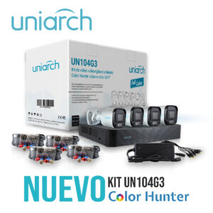 KIT BULLET UNIARCH  UN104G3 INCLUYE 4 CAMARAS BULLET 2MP / EXTERIORES / LENTE 2.8 MM /1 XVR /CALIDAD 1080P  / COLORHUNTER VIDEO A COLOR 24/7 / 4 CABLES PREPONCHADOS DE 18M0 /1 DISTRIBUIDOR DE ENERGÍA Y FUENTE DE PODER