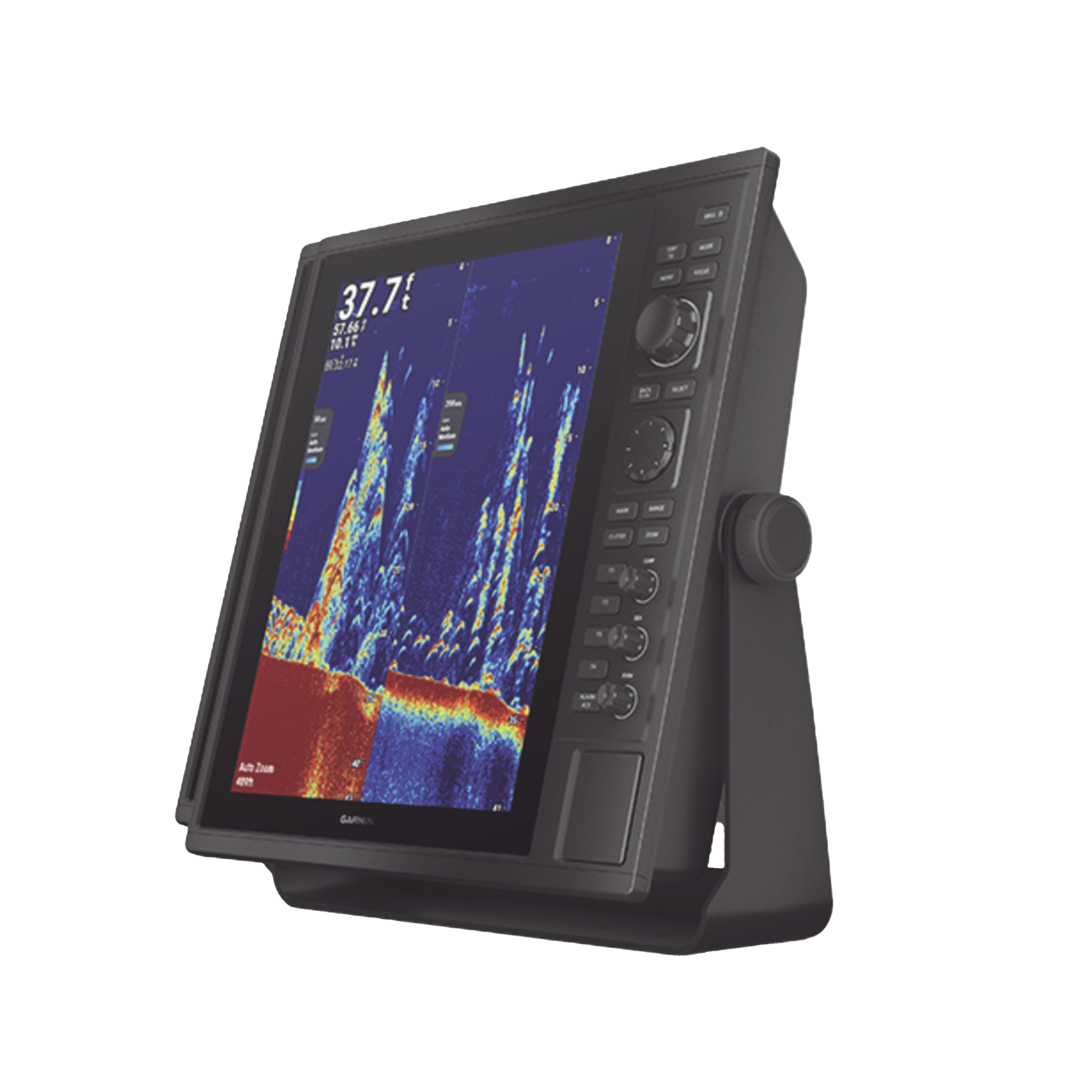 Ecosonda de pesca comercial con salida de 1 kW, trabaja en frecuencia 50/77/200 kHz, Doble canal CHIRP 28-210, SideVü/ClearVü,260/455/800