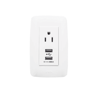 Contacto Sencillo de 15 A/ 127 V CA y 2 Conectores USB de 5 V CD 2A / Color Blanco.