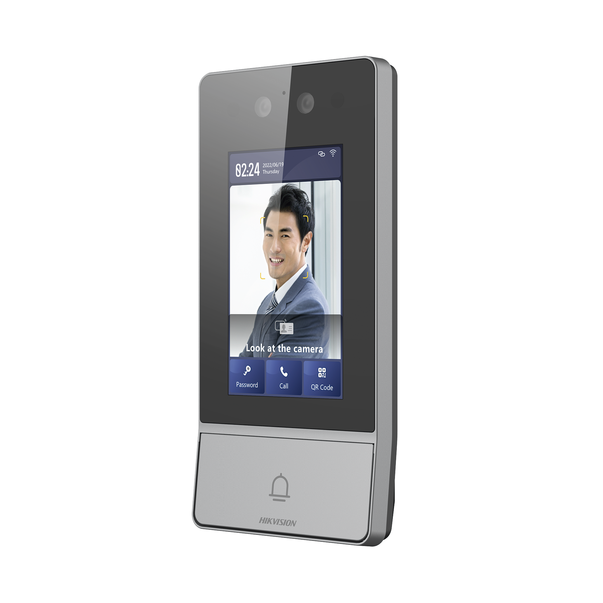 Videoportero IP 2 Megapixel / Llamada y Apertura Remota desde App Hik-Connect / Reconocimiento Facial / Panel touch 4.3/ Exterior IP65 + Antivandalico IK08 / Botón mecanico de llamada / PoE / 1 Departamento / Apertura con Tarjeta, Codigo PIN