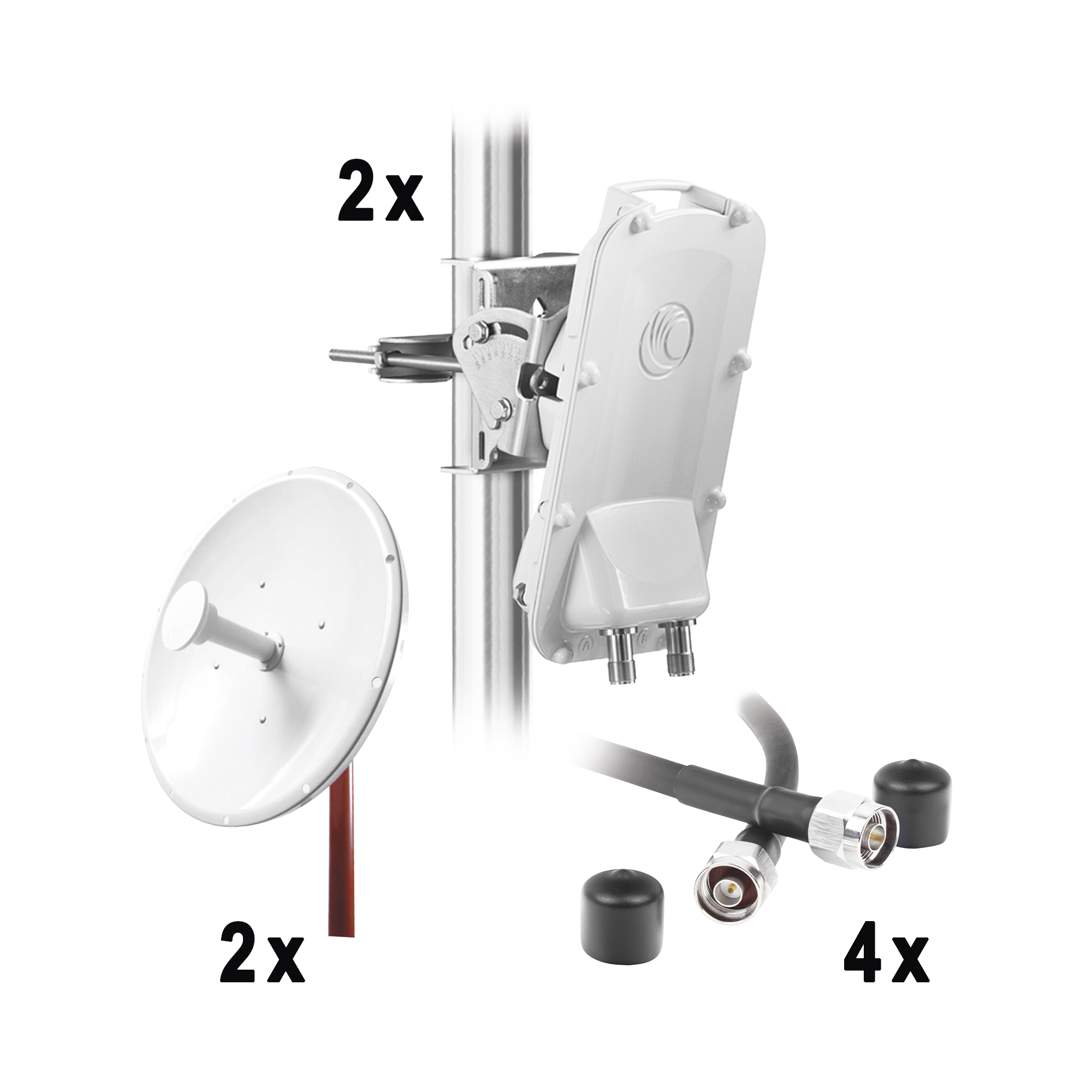 Enlace Backhaul completo de alta capacidad, incluye: 2x PTP550CE, 2x NP1-GE2 (30 dBi), 4x Jumpers
