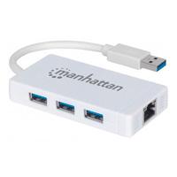 Adaptador Usb,Manhattan,507578, V3.0 A Red Gb  + Hub 3 Ptos Mh