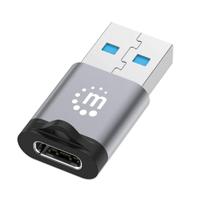 Adaptador,Manhattan,356305, Usb-C V3.2 Gen1, Am-Ch, 5Gbps 3A, Aluminio Gris Espacial/Negro