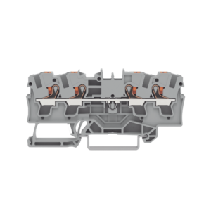 Borna de paso para 4 conductores; con tecla; 4 mm²; con orificio de prueba; Marcaje lateral y central; para carril DIN 35 x 15 y 35 x 7,5; Push-in CAGE CLAMP®; 4,00 mm²; gris
