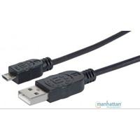 Cable Usb,Manhattan,307178, V2 A-Micro B, Bolsa Pvc 1.8M Negro