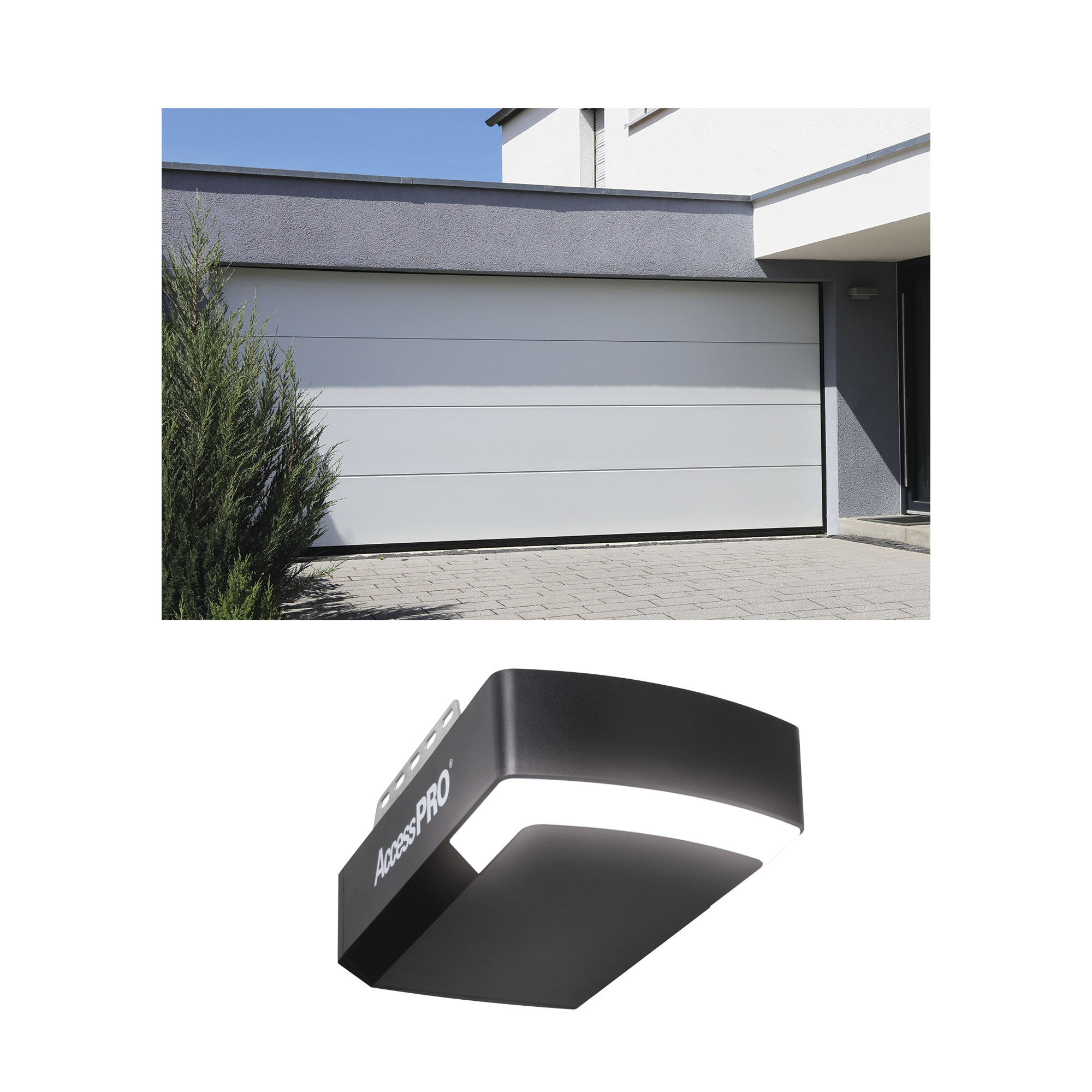KIT COMPLETO Puerta D/ Garage 12x8 Pies / Lisa Linea Central / Color blanco / Insulada / Incluye Motor FS1000APPRT / 1/2HP / Fuerte/Silencioso/Luz LED/Motor DC .