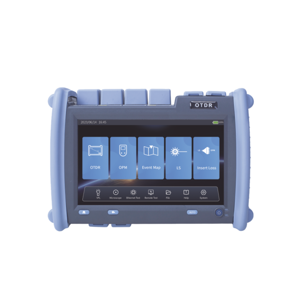 OTDR PRO de Alto Rendimiento para Enlaces de Fibra Óptica Monomodo / Pruebas en Fibra Óptica Viva / Longitudes de onda: 1310nm, 1550nm y 1625nm / Zona Muerta por Evento de 0.8 Metros / VFL 5mW / Distancia de prueba de hasta 420 km