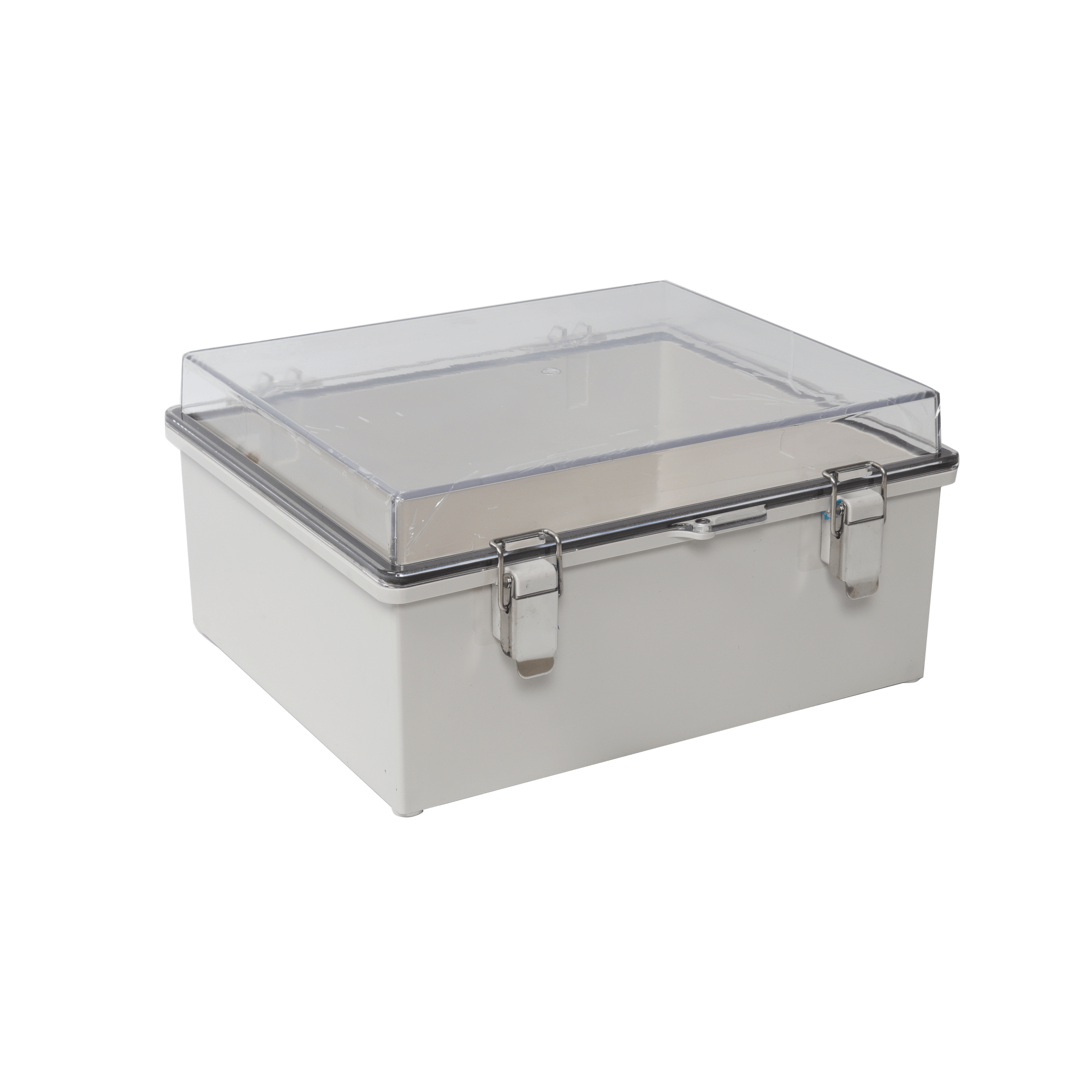 Gabinete Plástico ABS, Puerta Transparente, Uso en Intemperie (350 x 460 x 160 mm) Cierre por Broches Inoxidables y Permite Cerrado con Candado y Llave (Perno 5mm) No Incluido