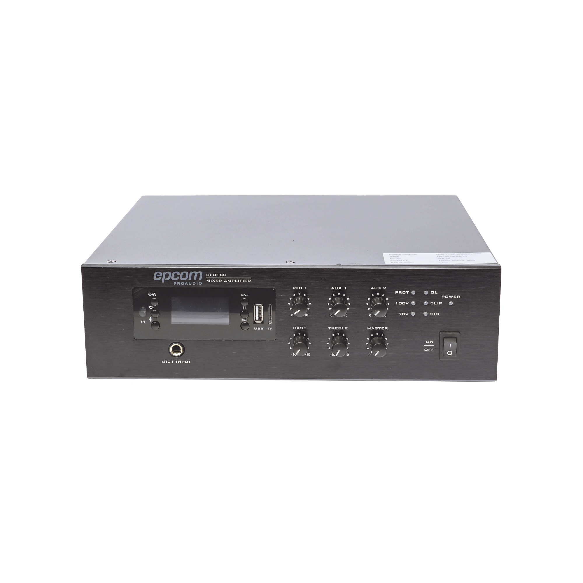 Mini Amplificador de Audio Mezclador | 120W RMS | Sistema 70/100V | MP3 | Tuner | Bluetooth | Musica ambiental y Voceo