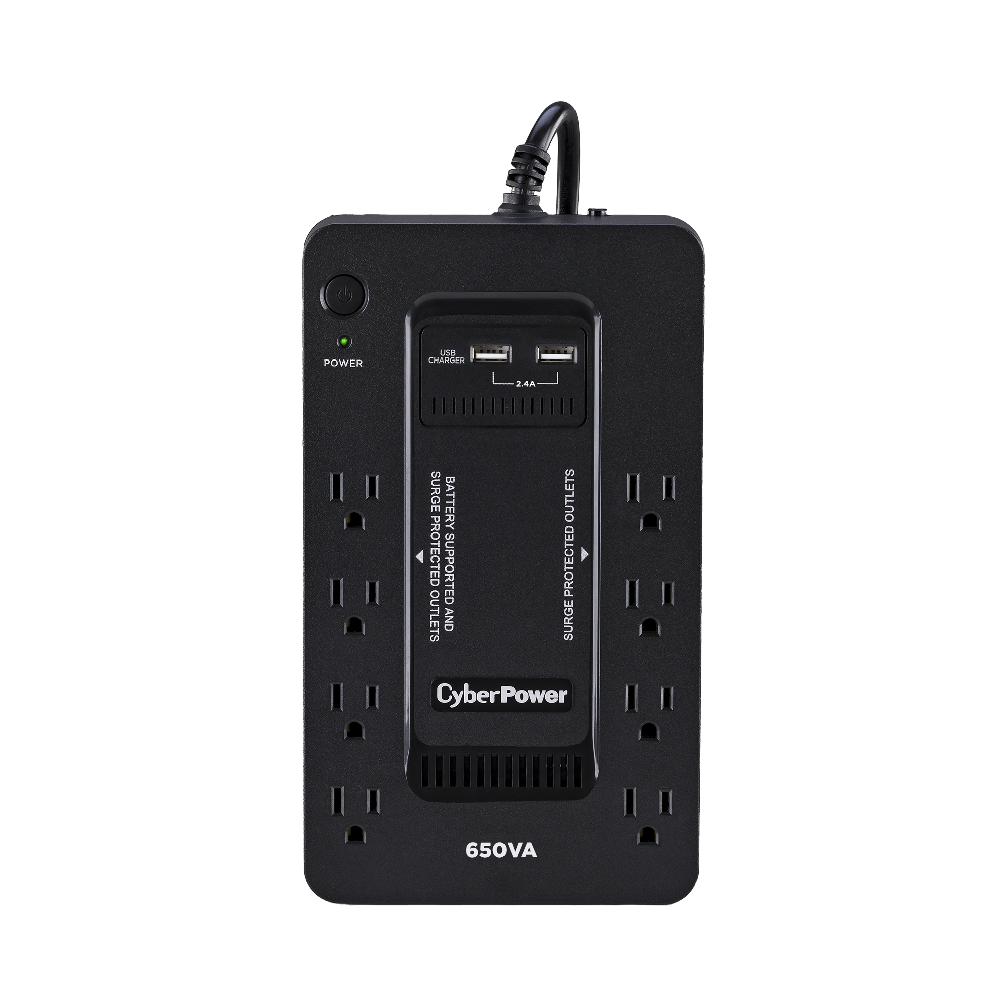 UPS de 650 VA/390 W, Topología Standby con Modo Ahorrador ECO, Entrada 120 Vca NEMA 5-15P, Con 8 Tomas NEMA 5-15R