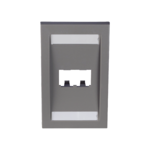 Placa de Pared Vertical Ejecutiva, Salida Para 2 Puertos Mini-Com, Con Espacios Para Etiquetas, Color Gris