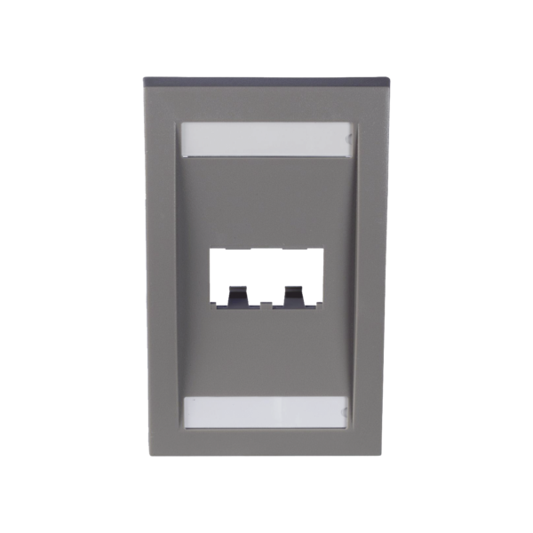 Placa de Pared Vertical Ejecutiva, Salida Para 2 Puertos Mini-Com, Con Espacios Para Etiquetas, Color Gris