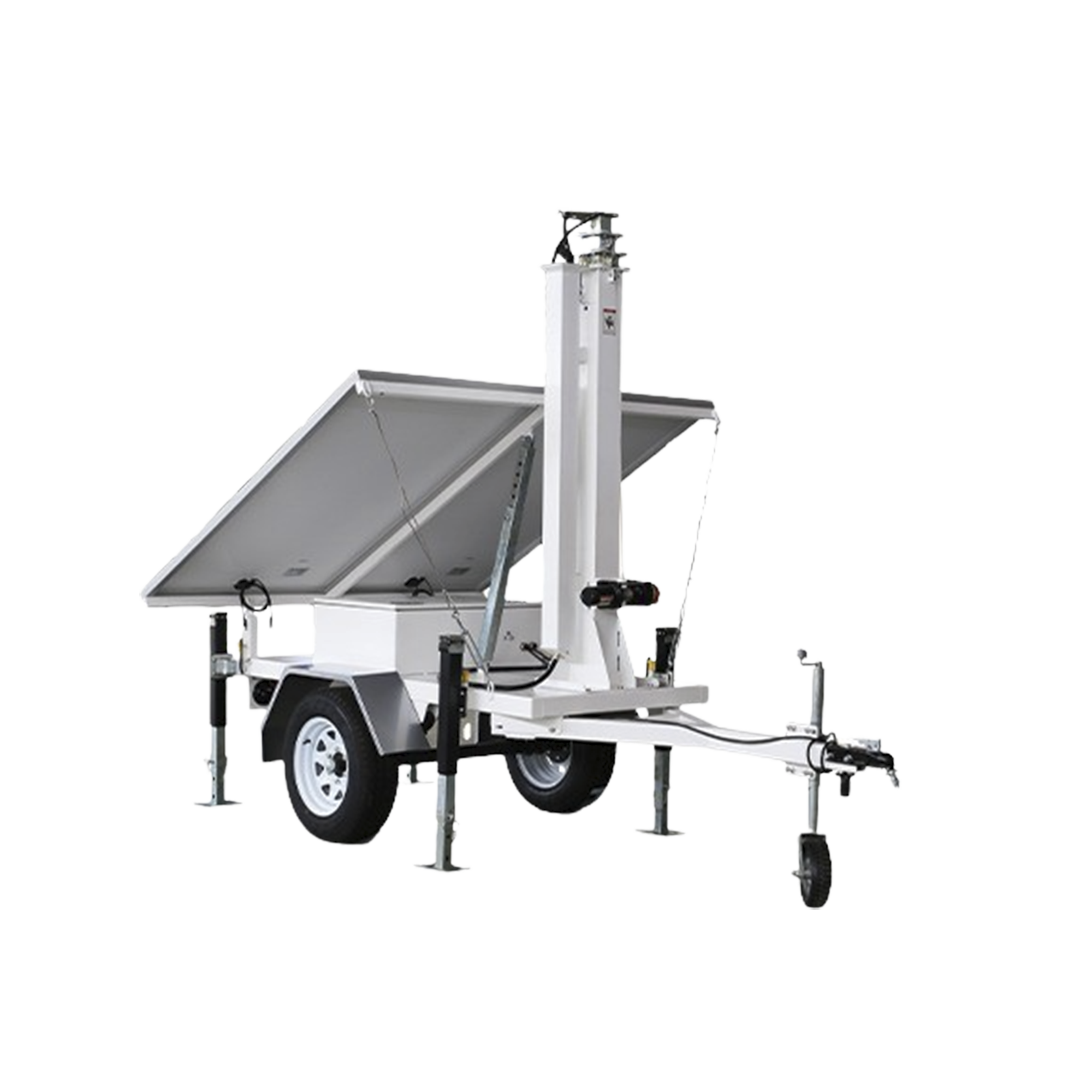 Traila / Remolque con Mástil Retráctil de 7.5 m. para Videovigilancia o Iluminación, con capacidad para Instalar Módulos Solares y Baterías (No incluidos)