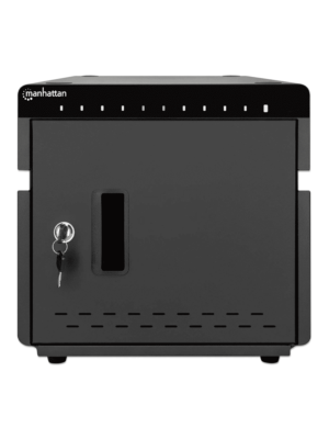 MANHATTAN - 715942 - Gabinete profesional carga 10 puertos USB-C - 180 W / 10 puertos, bahías teléfonos y tabletas, 180 W en total, hasta 18 W por puerto, cerradura, protección sobretensiones, ventilación integrada, carcasa metálica, negro #PROMOABRIL