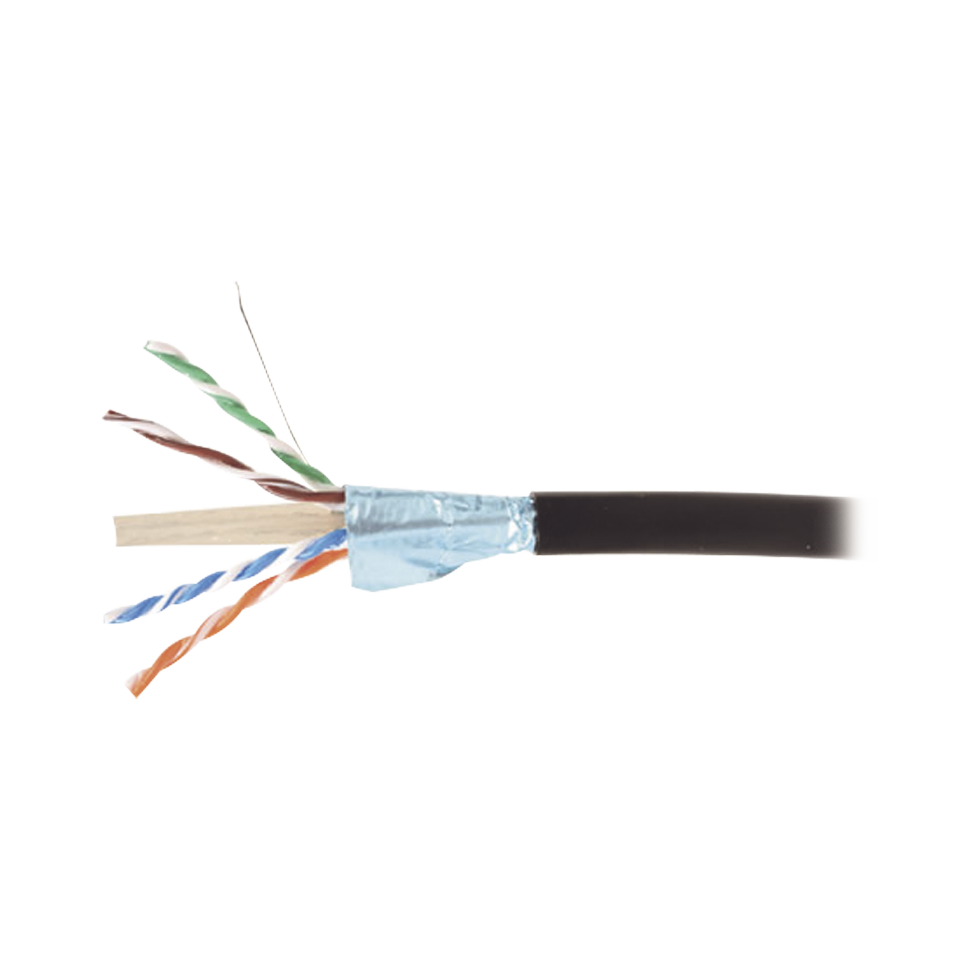 Bobina de Cable Blindado F/UTP de 4 Pares, Para Exterior con Gel, Cat6A (23 AWG), Industrial para Climas Extremos, Enterrado Directo, Color Negro, 305 m