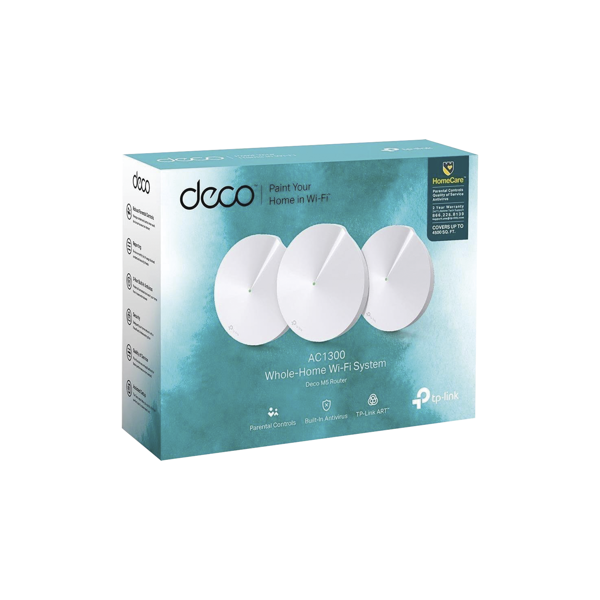 Kit 3 Routers Inalámbricos MESH Interior para Hogar / Doble Banda Wi-Fi 5 AC1300 Mbps / 2 Puerto Gigabit WAN/LAN / 4 Antenas Internas / Administración Mediante la App Deco (iOS, Android) / Protección HomeCare