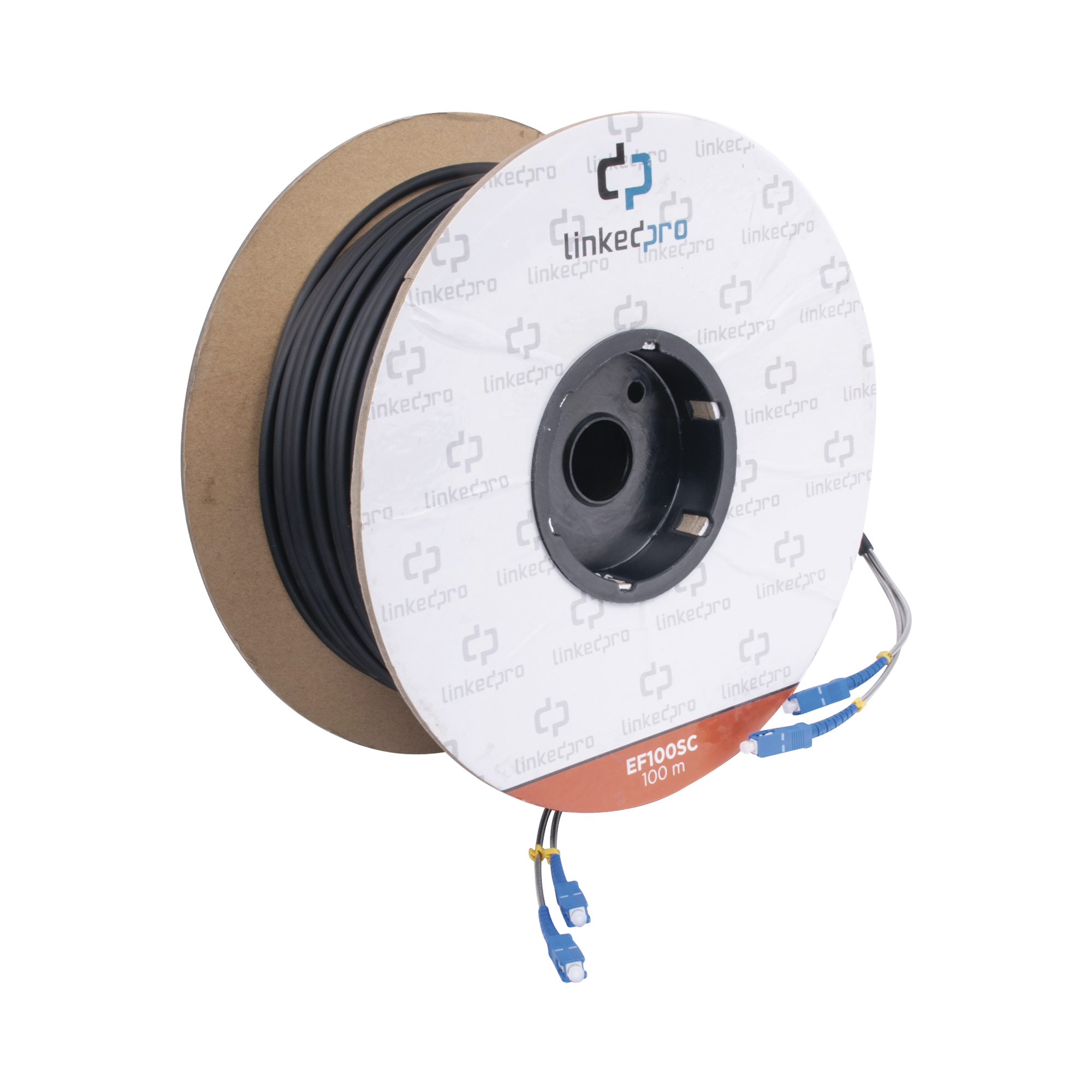 Carrete de Fibra Óptica Monomodo con Conectores SC-SC Duplex, Reforzada con Kevlar, de 100 metros