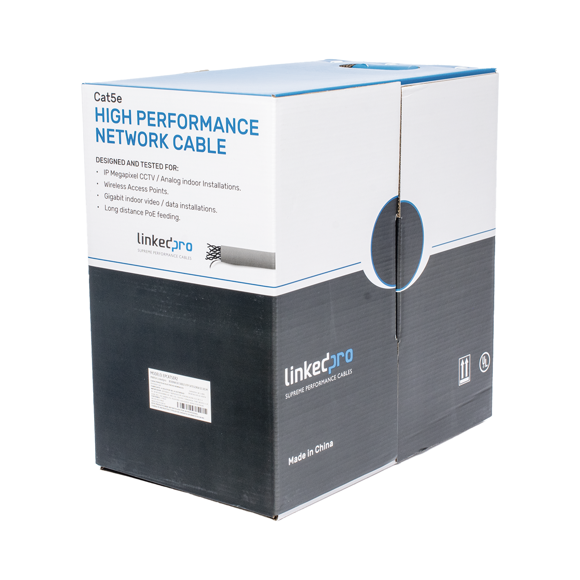 Bobina de cable de 305 m ( 1000 ft ) Cat5e, Aleación de Cobre y Aluminio ( CCA ), color Gris, Uso Interior.