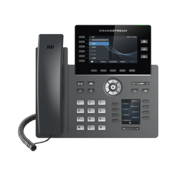 Teléfono IP Wi-Fi, Grado Operador, 6 líneas SIP con 6 cuentas, pantalla a color 4.3, puertos Gigabit, Bluetooth, PoE, codec Opus, IPV4/IPV6 con gestión en la nube GDMS