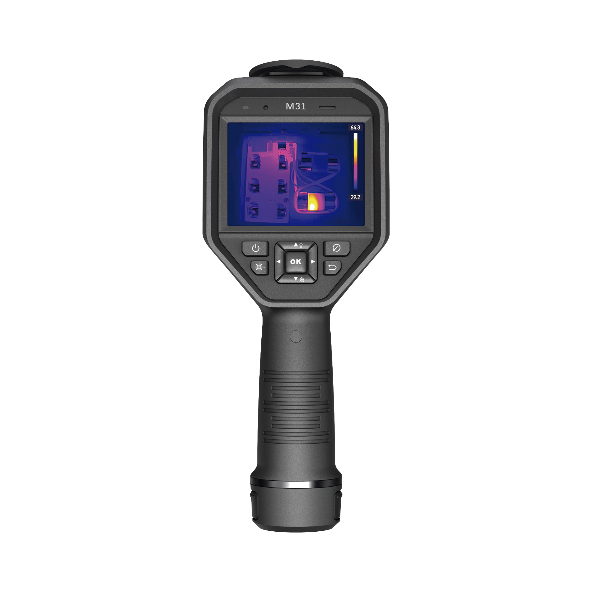 M31 - Cámara Termográfica Portátil Dual / Lente Térmico 9.7 mm (384 x 288) / Lente Óptico (8 Megapixel) / WiFi / IP54 / Ranura MicroSD hasta 64 Gb / Hasta 5 Horas de Funcionamiento Continuo