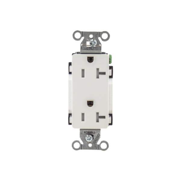 Contacto Duplex Decorador 20 A 125V /  Resistente a manipulaciones / 2 Polos 3 Hilos/ Nema 5-20 R / Color Blanco / Grado Industrial.