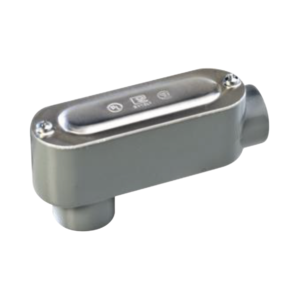 Caja oval roscada tipo LB de 1 1/4 (31.8 mm) incluye tapa y tornillos.