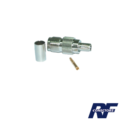 Conector TNC Hembra de Anillo Plegable para Cables RG-8/X, LMR-240, Grupo X, Níquel/ Oro/ Delrin.